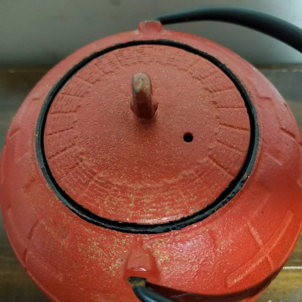 Red Cast Iron Tea Kettle Tetsubin Style‎